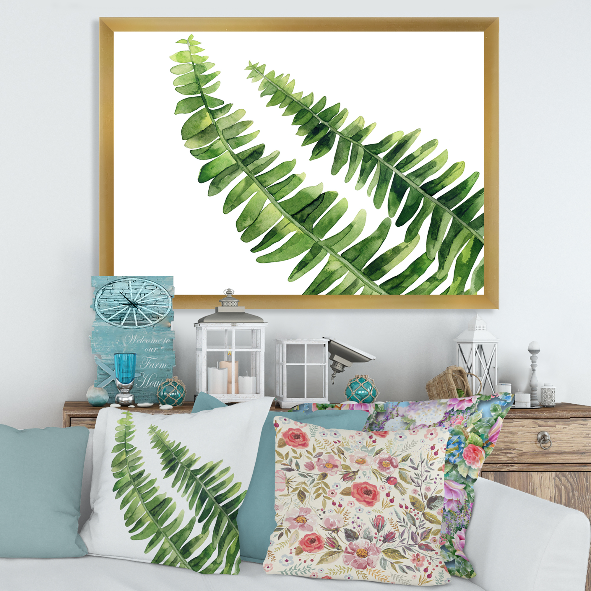 Designart 'Fern Plant Leaves Detail I' Farmhouse Framed Art Print