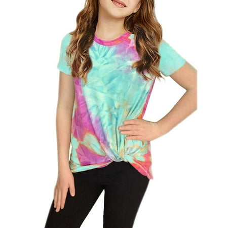 

Babysbule New Arrivals Kids Deals Girls Short Sleeved Color Tie-dye Pattern Round Neck T-shirt Tops For Kids