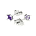 thumbnail image 2 of 0.5 ct Push-Back Stud Earrings for Women | 3.5mm Princess Cut Natural Amethyst | 18K White Gold, 2 of 5