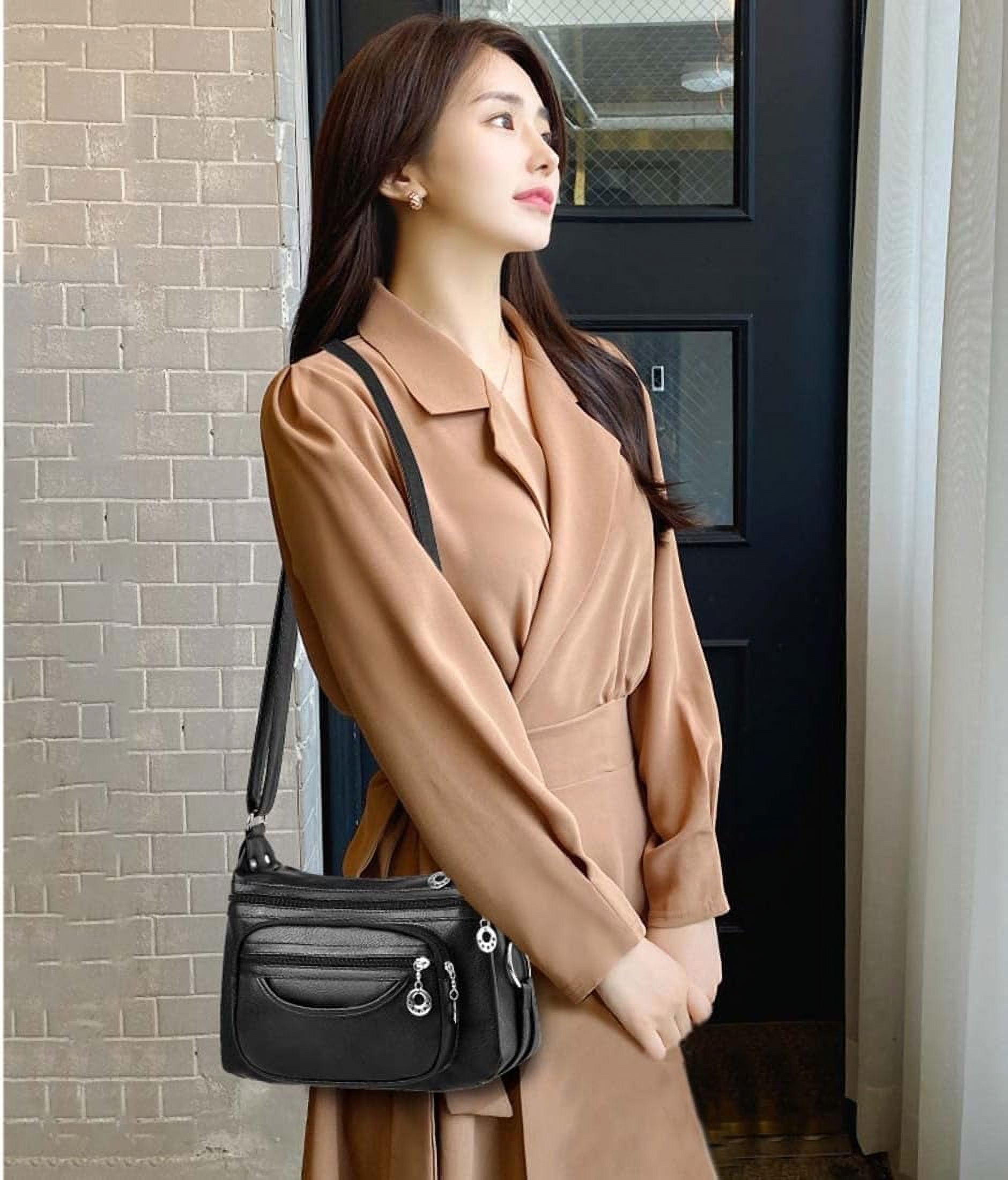 Leather Crossbody Bag for Women Multi Pockets Shoulder Purse Lightweight Messenger Bag Ladies Pocketbook
