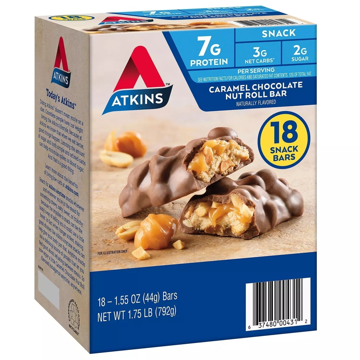 Atkins Caramel Chocolate Nut Roll Snack Bar 1.55 Ounce (Pack of 18)