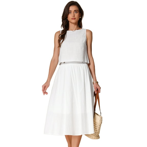 DARING DIVA Women's 2 Pieces Outfits Crop Top Midi Skirts Set XS Beige