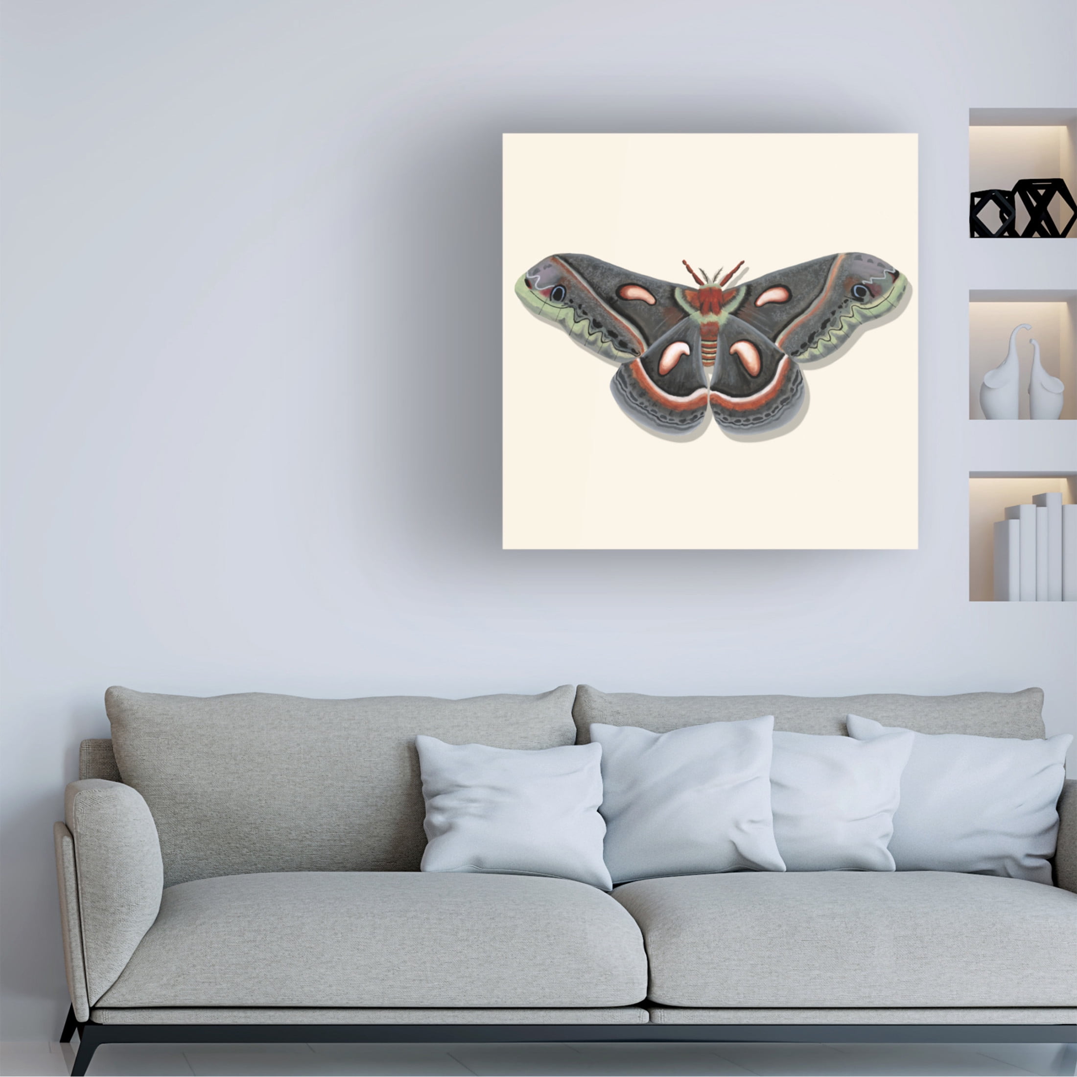 Canvas Wall Art - Michael Willett 'Watercolor Moths III' Wall Art for Living Room, Bedroom, or Office Décor by Trademark Fine Art - 35 x 35 Inches