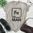 thumbnail image 2 of Fe Man T-shirt, Unisex Women's Men's Shirt, Funny Science Superhero Periodic Table Elements, Light Silk Gray, Large, 2 of 6