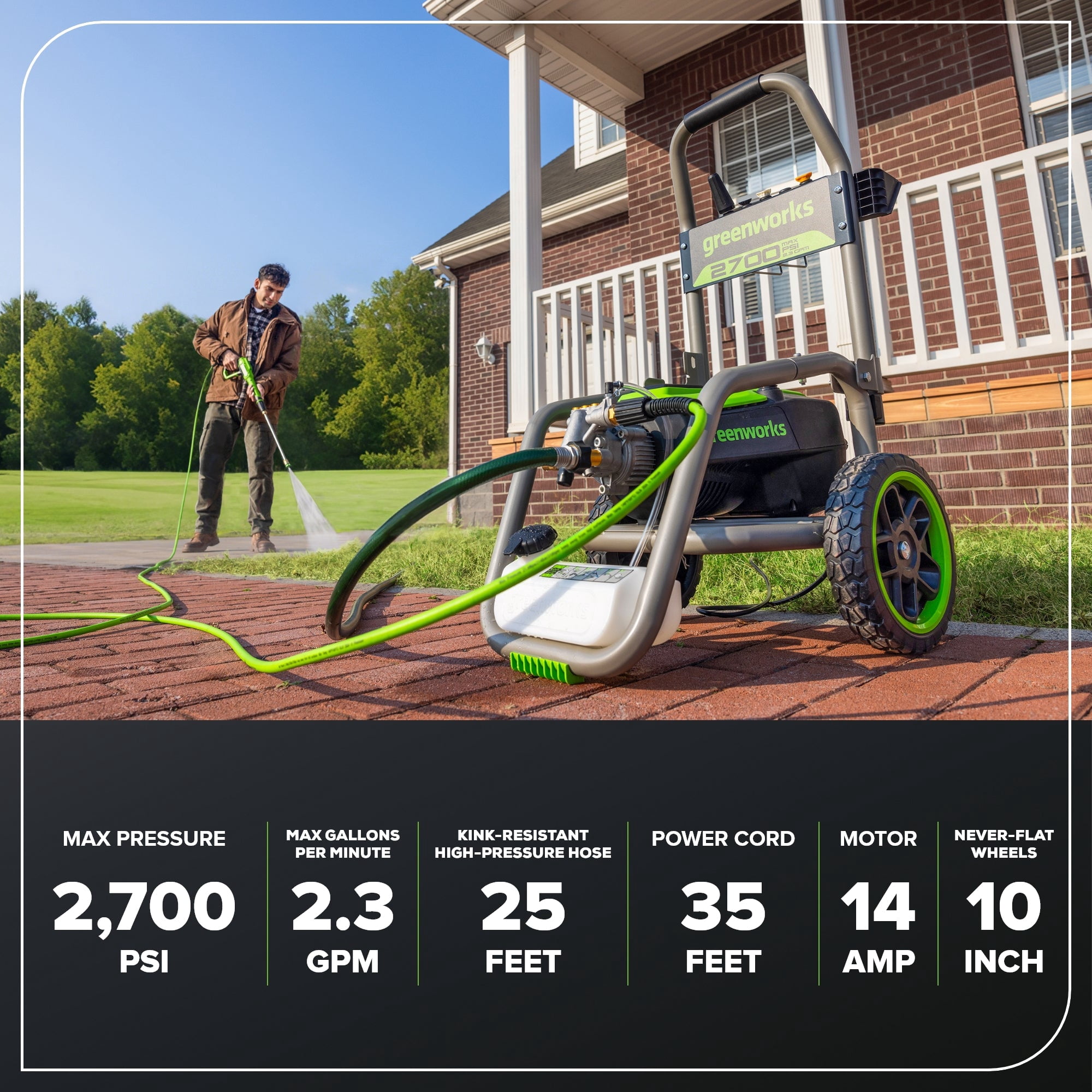 Greenworks Brushless 2700 PSI 2.3 GPM Max/ 1.2 GPM Electric Pressure Washer