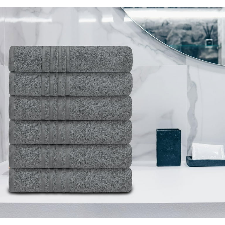 Wealuxe Cotton Bath Towels - 22x44 inch - Small and Lightweight - 6 Pack - Grey, Size: 44L x 22W, Gray
