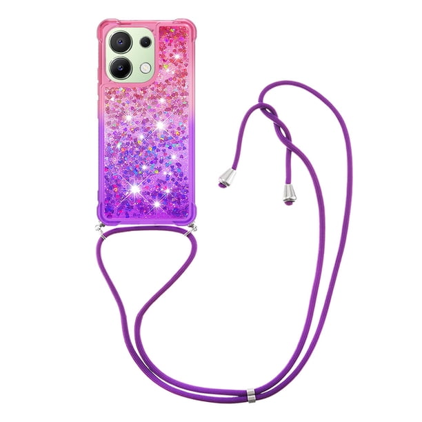 Funda para Xiaomi Redmi Note 13 4G Brillantina Líquida Divertida Reluciente y con Cristales en Movimiento Cuerpo Cruzado con Cordón Ajustable