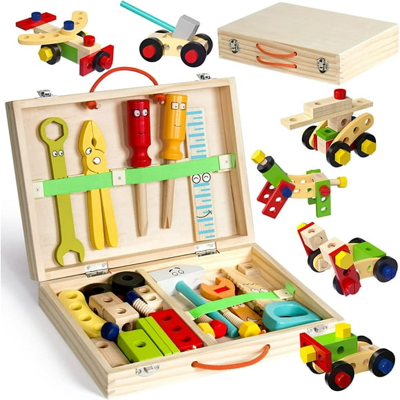Children's Toy 2 3 Years Old Building Toy Wooden Toy Box DIY Kid's Educational Pretend Play Toys Children 3 4 5 6 Years Old Boys Girls Children Birthday Christmas Gift 34 Pieces
