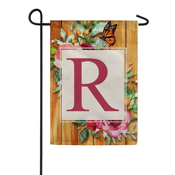 America Forever Spring Monogram Garden Flag Letter R 12.5 x 18 inches Double Sided Vertical Outdoor, Yard, Lawn, Seasonal Decorative Flowers Bees and Butterflies Summer Garden Flag
