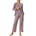 thumbnail image 2 of INSPIRE CHIC Women's Mother's Day 3 Pcs Sleepwear Solid Color Long Sleeve Cardigan Cami and Pants Pajama Set M Purple, 2 of 6