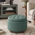 thumbnail image 6 of EOP 25" Round Storage Ottoman, Modern Tufted Fabric Footrest Stool With Reversible Tray Lid, Solid Wood Legs, Multifunctional Coffee Table For Living Room, Bedroom, Green, 6 of 16