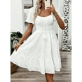 thumbnail image 5 of Women's Smocked Eyelet Square Neck Puff Sleeve Mini Dress Ninety Five Percent Polyester and Five Percent Spandex, 5 of 7