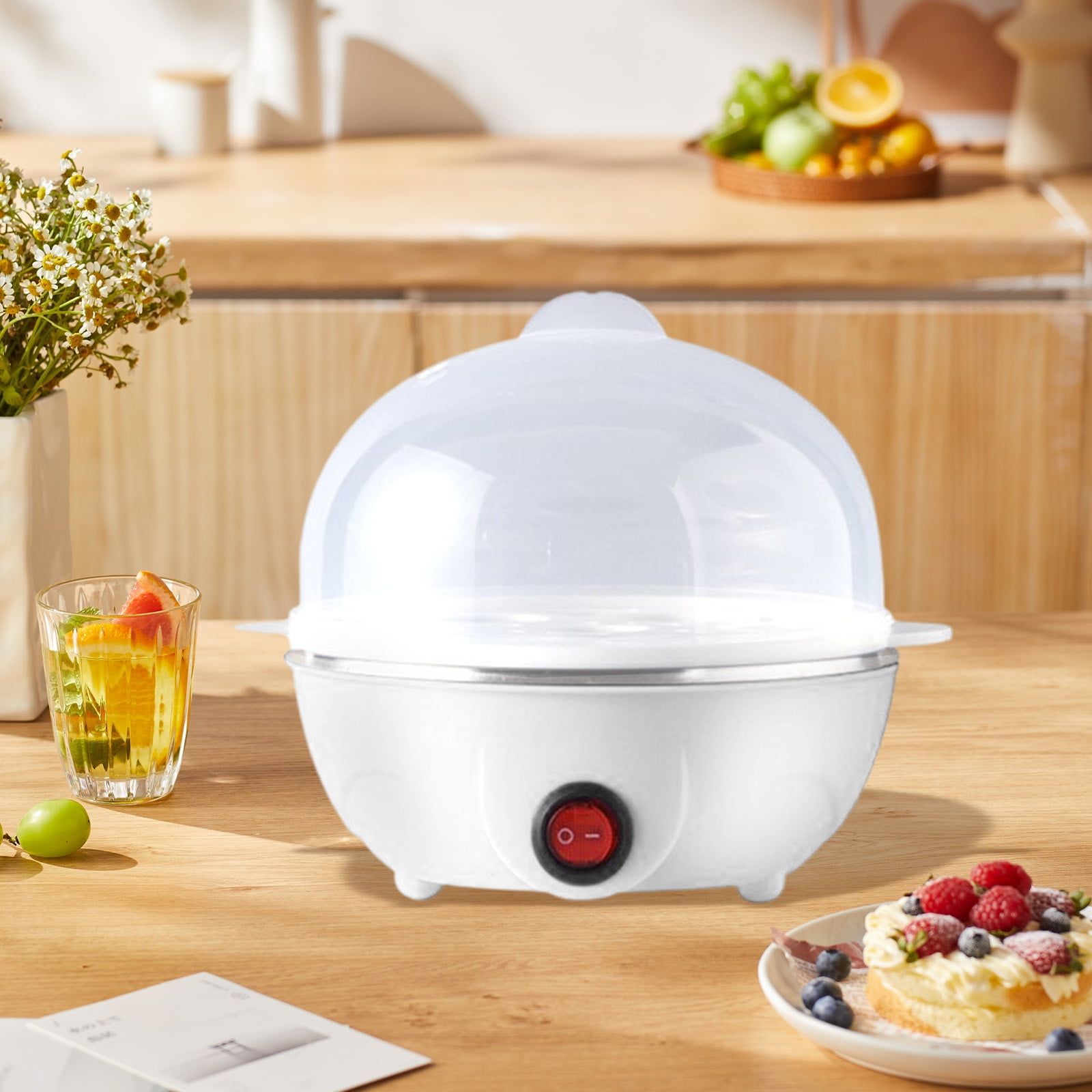 Hard Boiled Egg Cooker Stainless Steel Double-Layer Mini Electric Cooker with 7-Egg Capacity and Auto Shut-Off