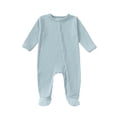 thumbnail image 2 of FAOWME Big Kids Girls Boys Bodysuits Long Sleeve Round Neck Solid Color Soft Footed Pajamas With Snap Buttons Comfortable Warm Jumpsuit For Daily Wear Light Green 9-12 Months, 2 of 5