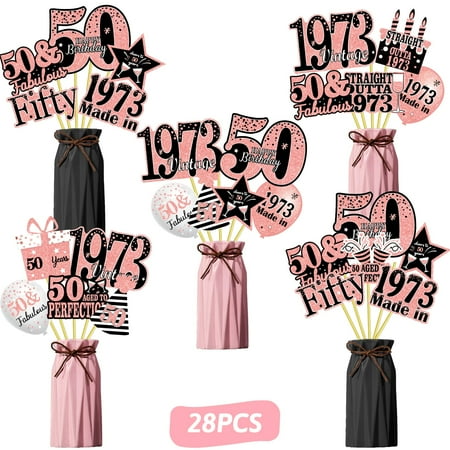 

28PCS Rose Gold 50th Birthday Table Centerpieces Decorations for Women Vintage 1973 Happy 50th Birth