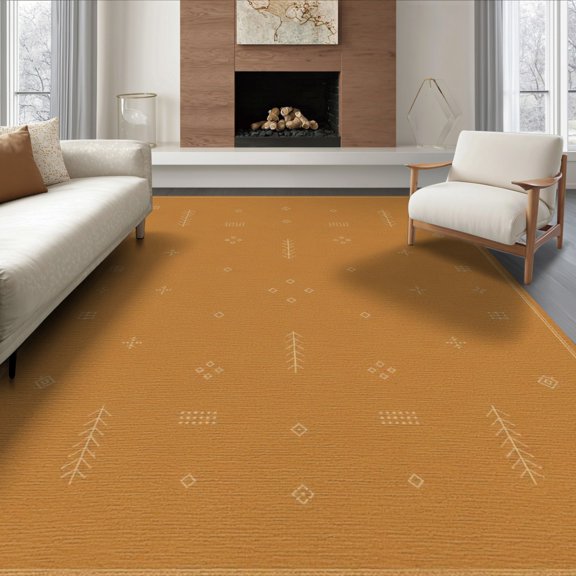 ODIKA 8'x10' Washable Area Rug Warm Terracotta Geometric Design Minimalist with Subtle Accents for King Size Bedroom Under Bed, Master Suite, Non-Shedding, Easy Care