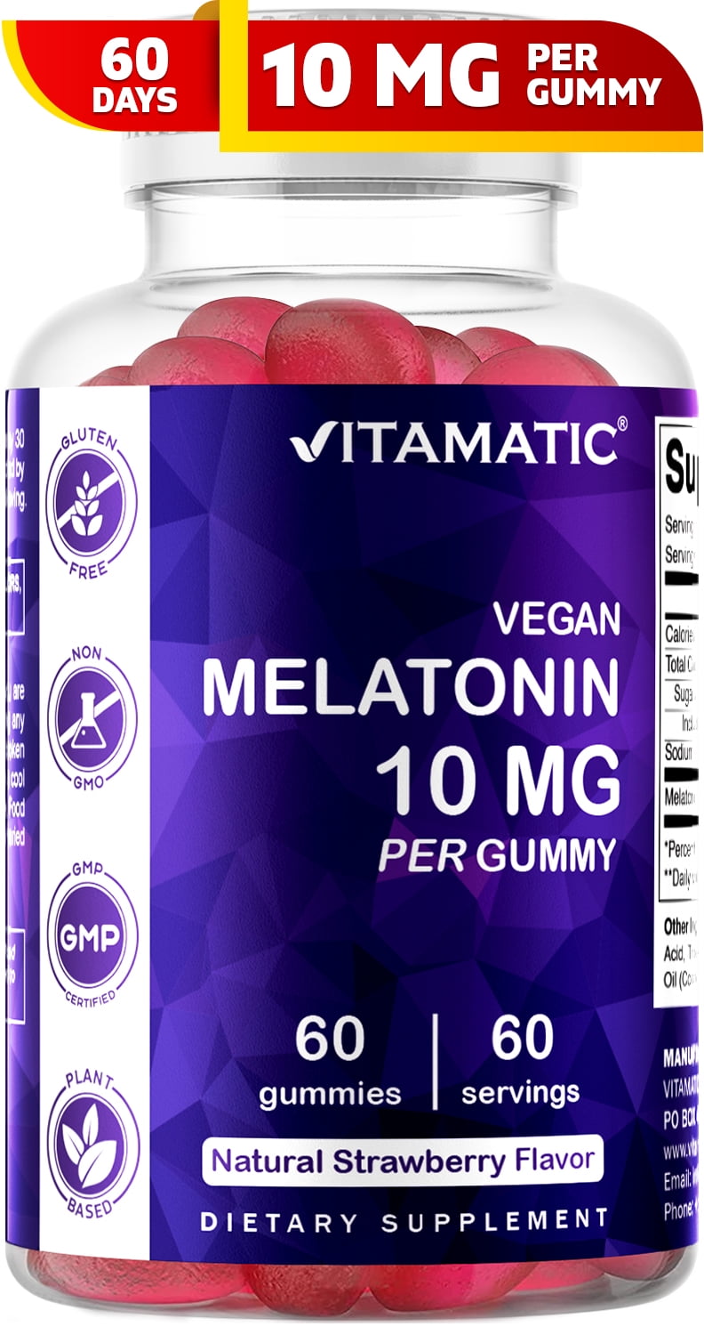 Vitamatic Melatonin 10mg per Gummy - 60 Servings - 60 Vegetarian Gummies - Non-Habit Forming Sleep Aid Supplement