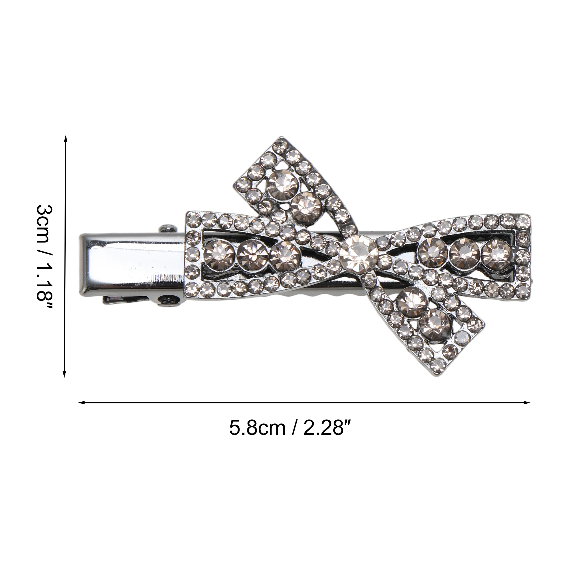 Unique Bargains Rhinestones Bow Hair Clip Women 1 Piece Gray Black