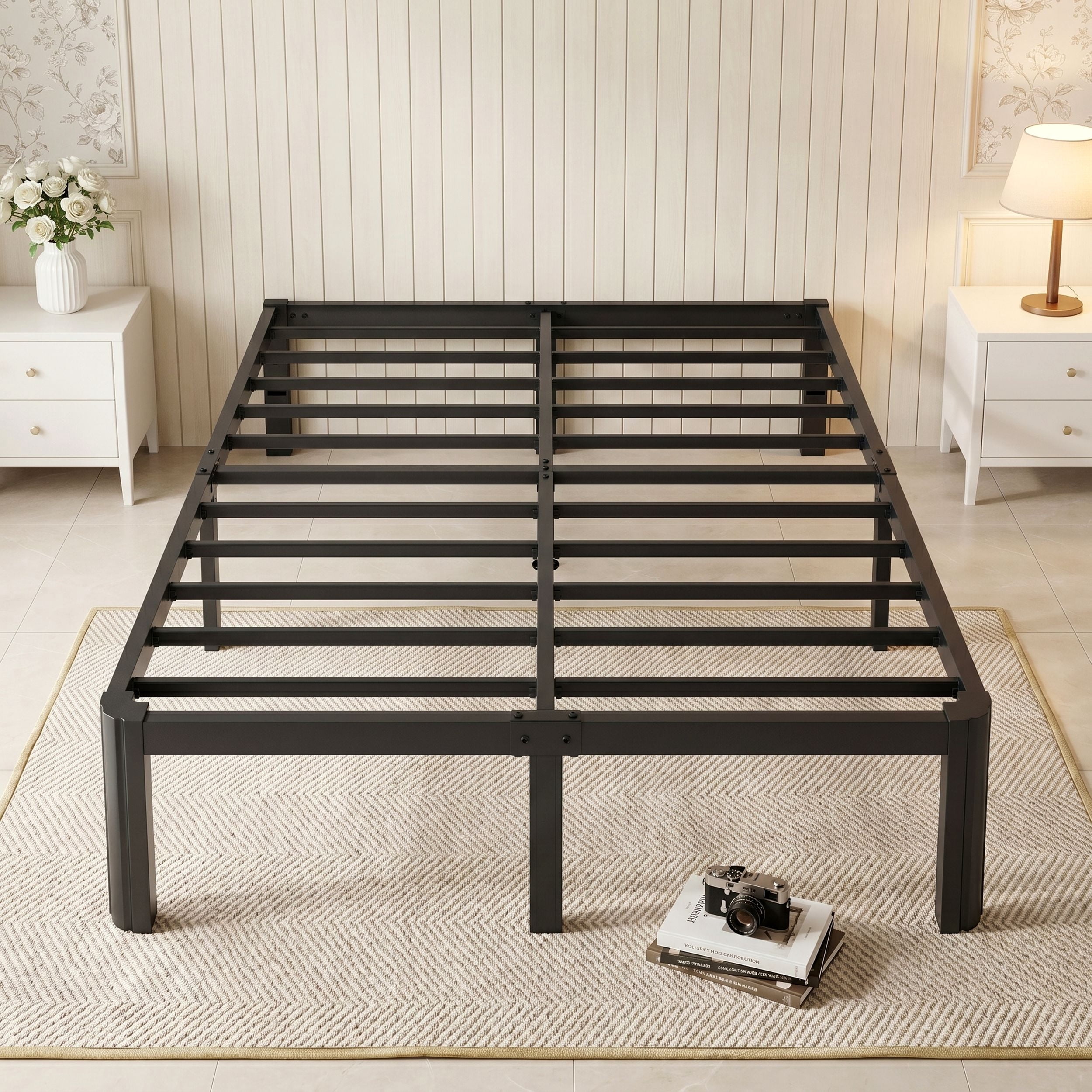 Merrland Queen Bed Frame, 14" Metal Platform Bed Frame with Fan-Shaped Legs, 3500 lbs Capacity, Under-Bed Storage Space, Easy Assembly, Black