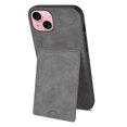 thumbnail image 1 of Funda con soporte para iPhone 15, tarjetero, piel sintética, cubierta trasera de TPU revestida, verde, 8453632529760, gris, 1 of 5