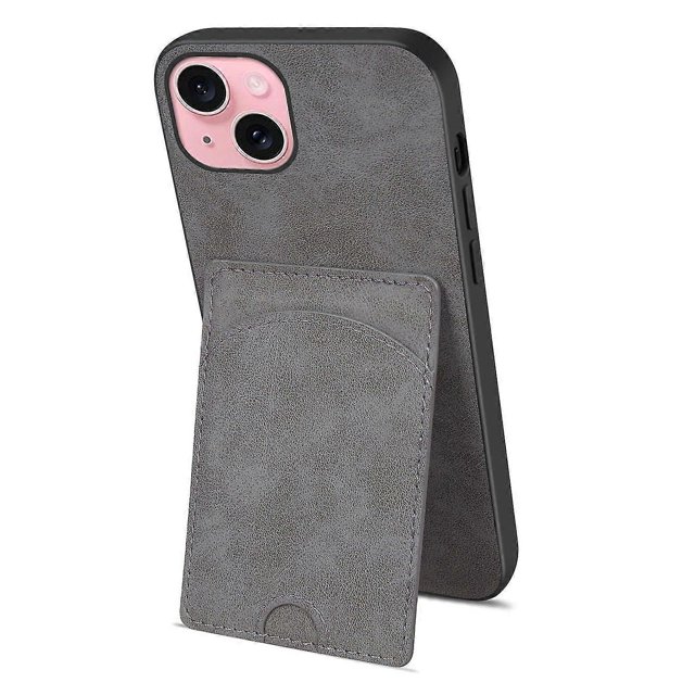 Funda con soporte para iPhone 15, tarjetero, piel sintética, cubierta trasera de TPU revestida, verde, 8453632529760, gris