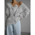 thumbnail image 3 of Womens Cardigan Sweater Long Sleeve Cardigan Button Down V Neck Knit Top Fashion Knitwear Light Gray S, 3 of 8