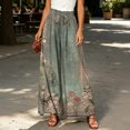 thumbnail image 2 of Watercolor Floral Wide Leg Pants for Women, High Waist Drawstring Palazzo Trousers - Boho Summer Flowy Beach Bottoms Army Green L, 2 of 7