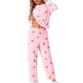 thumbnail image 2 of INSPIRE CHIC Women's Heart Star Tops with Pants Warm Flannel Plush Fleece Pajamas Set M Strawberry Pink, 2 of 5