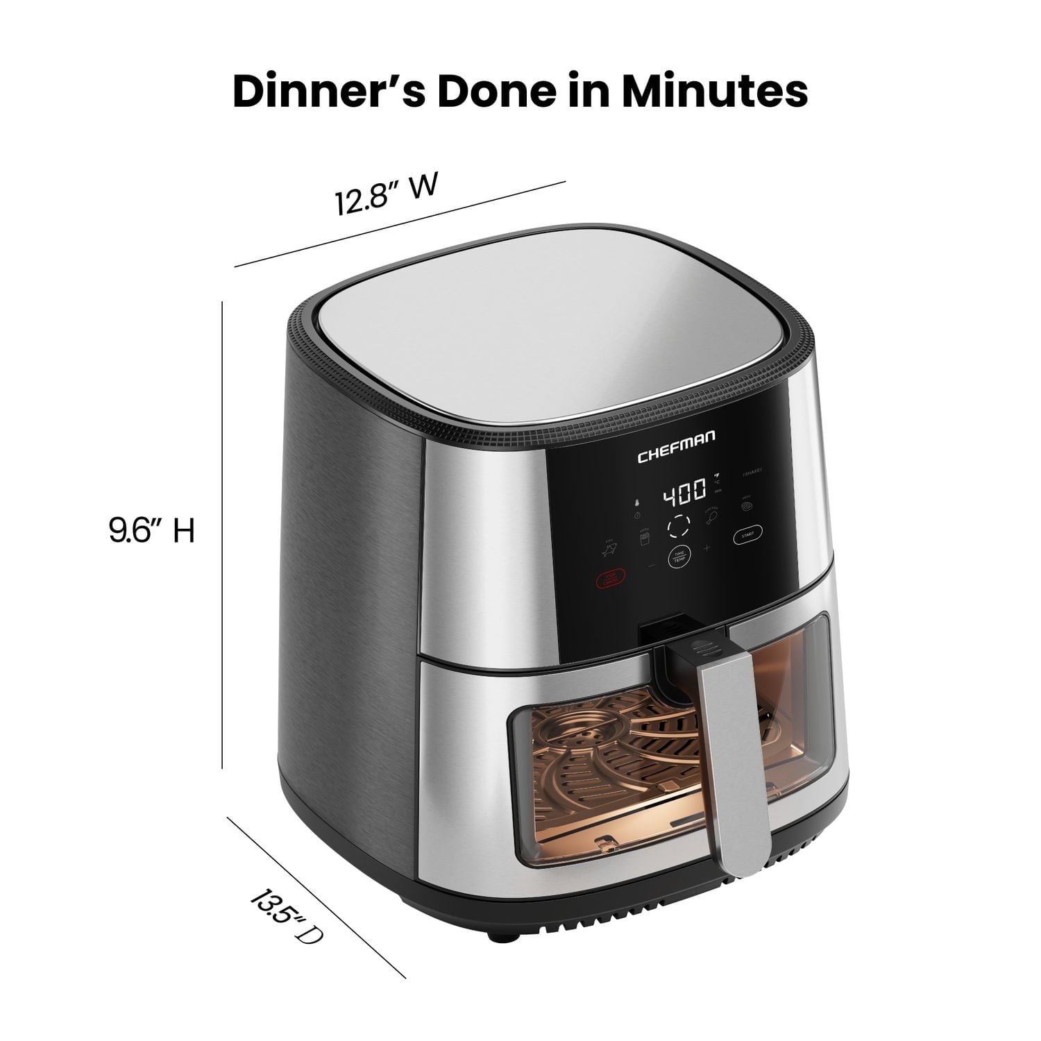 Chefman Easy-View Air Fryer with Digital Controls, 7.5L (8 Qt) Capacity - Stainless Steel, New, 7.5L (8 Quart) Air Fryer