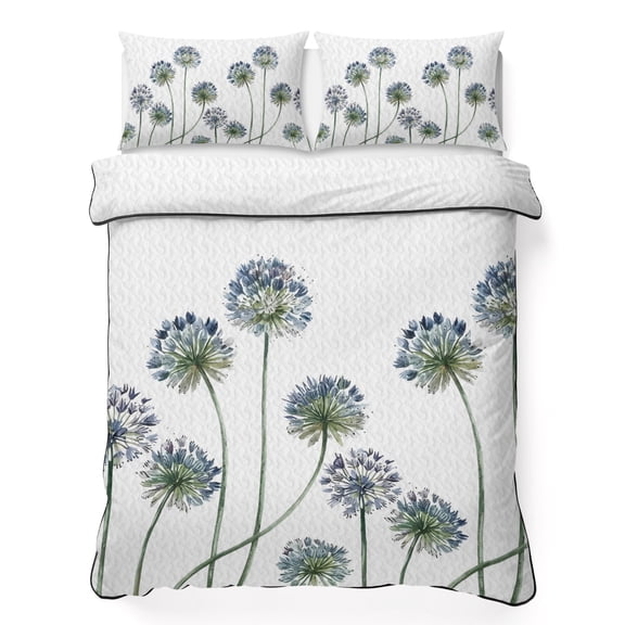 King Quilt Bedding Set, Vintage Dandelion Flower on White 3 Piece Bedding Set Lightweight Breathable Quilt with 2 Pillow Shams, Watercolor Plant Soft Microfiber Summer Comforter for Hot Sleepers