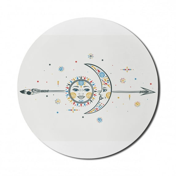 Aztec Mouse Pad for Computers, Moon Sun Spiral Vortex Stars Occult Art Theme Image Print, Round Non-Slip Thick Rubber Modern Gaming Mousepad, 8" Round, Multicolor, by Ambesonne