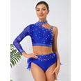 thumbnail image 3 of Sholeno 2 Piece Dance Outfits for Women Rhinestone Crop Top with Feather Briefs Jazz Latin Dancewear Royal Blue L, 3 of 7