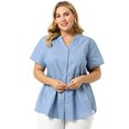 thumbnail image 4 of Women's Plus Size Shirt Short Sleeve Chest Pocket Button Down Peplum Tops, 4 of 7
