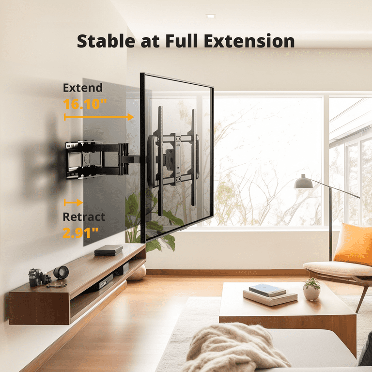 Pipishell Full Motion TV Wall Mount For 37-75 Inch Flat/Curved TVs Up To 100lbs, Wall Mount TV Bracket Swivel And Tilt, TV Mount Fits 8/12/16" Wood