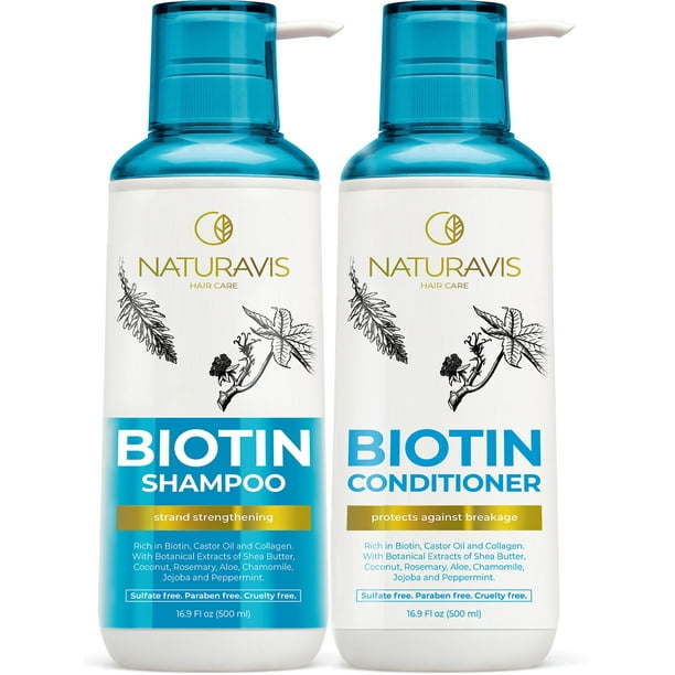 Set de champú y acondicionador Naturavis Biotin con aceite de ricino