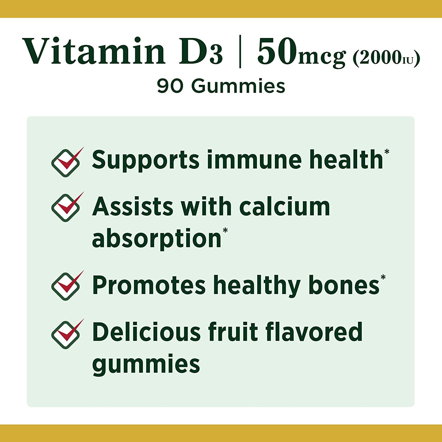 Nature's Bounty Vitamin D3 Gummies, 50 mcg, 2000 IU, 90 Ct