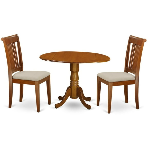East West Furniture Dublin 3-piece Wood Kitchen Table Set in Saddle Brown
