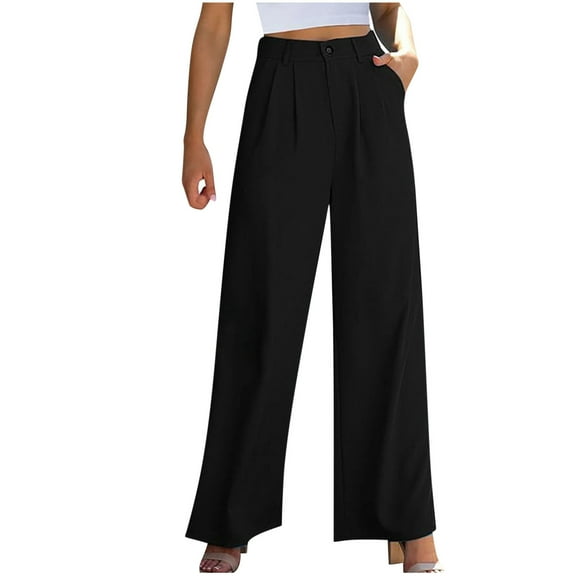 ZQUUVOU Women's Wide Leg Pants Plain Color Stretch High Waist Casual Wide Leg Dress Pants Office Comfort Trousers Black