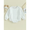 thumbnail image 3 of Infant Baby Fall Fleece Jumpsuit 3 6 9 12 18M Solid Color Round Neck Long Sleeve Sweatshirt Romper Toddler Clothes, 3 of 10