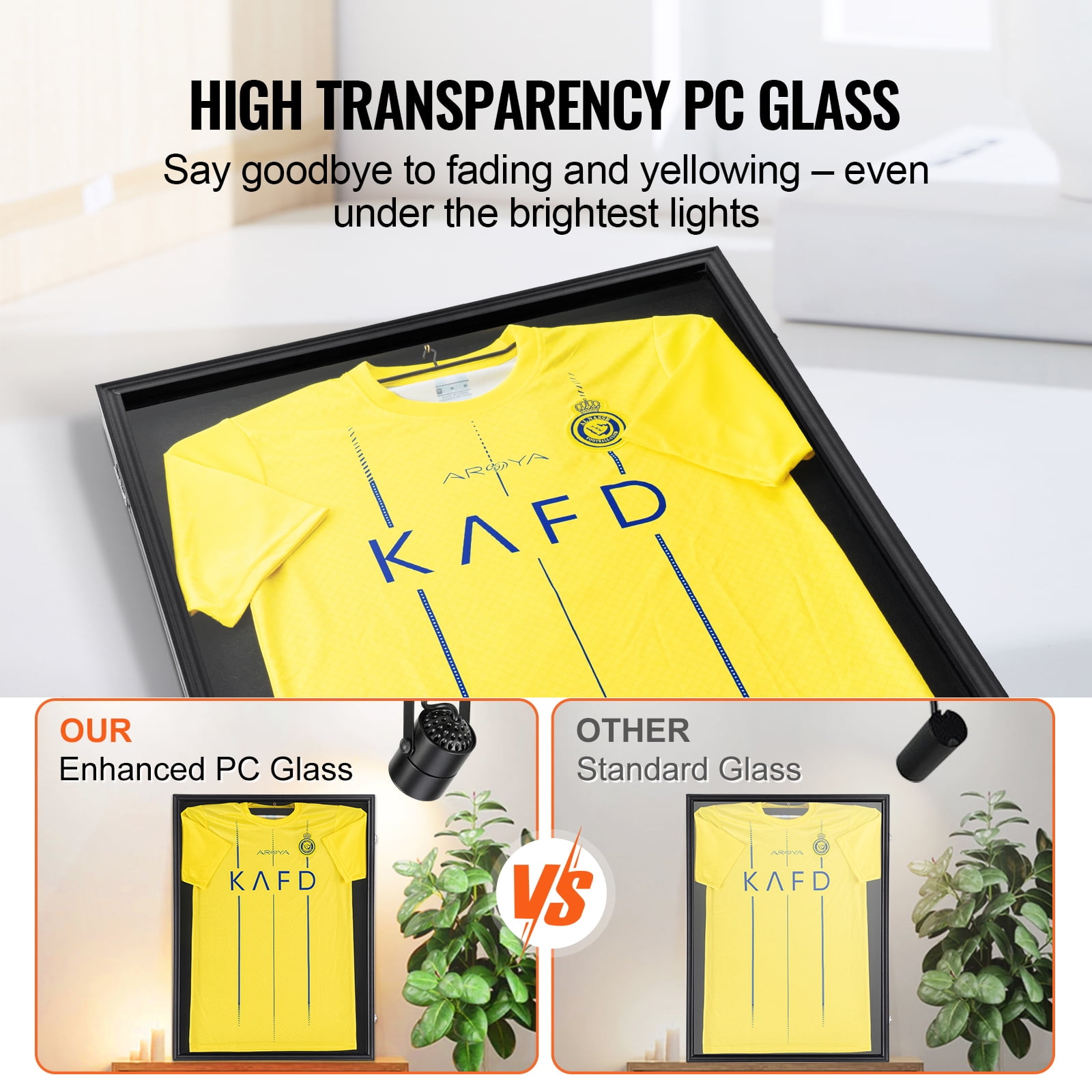 KFFKFF Shadow Box Skyshalo Jersey Football Basketball Frame Display, PC Glass, Fiberboard, Black Felt, Spacious Sports Uniform with 98% UV Shielding, 23.3 x 31.2 x 1.5'', Matte Black