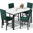 thumbnail image 6 of MIERES 4-Piece Dining Set: Modern-style dining table with a faux marble top and 4 velvet-upholstered chairs, perfect for apartments, dining rooms, and small spaces. Green and white., 6 of 8