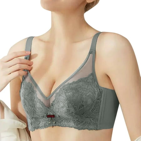 Clearance!Uooqdmx Bras for Women Bralettes for Women Lace Bras Underwire Bra Lace Floral Bra Unlined Plus Size Full Coverage Bra Wireless Bras for Women Gray 36/80B