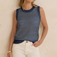 thumbnail image 5 of Women's Striped Knit Sweater Vest Crew Neck Sleeveless Side Split Loose Fit Casual Layering Spring Fall Office Daily Tops 2026, XL, 5 of 7