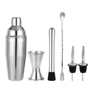 Houdini 5-Piece Bar Set in Stainless Steel with Wood and Glass