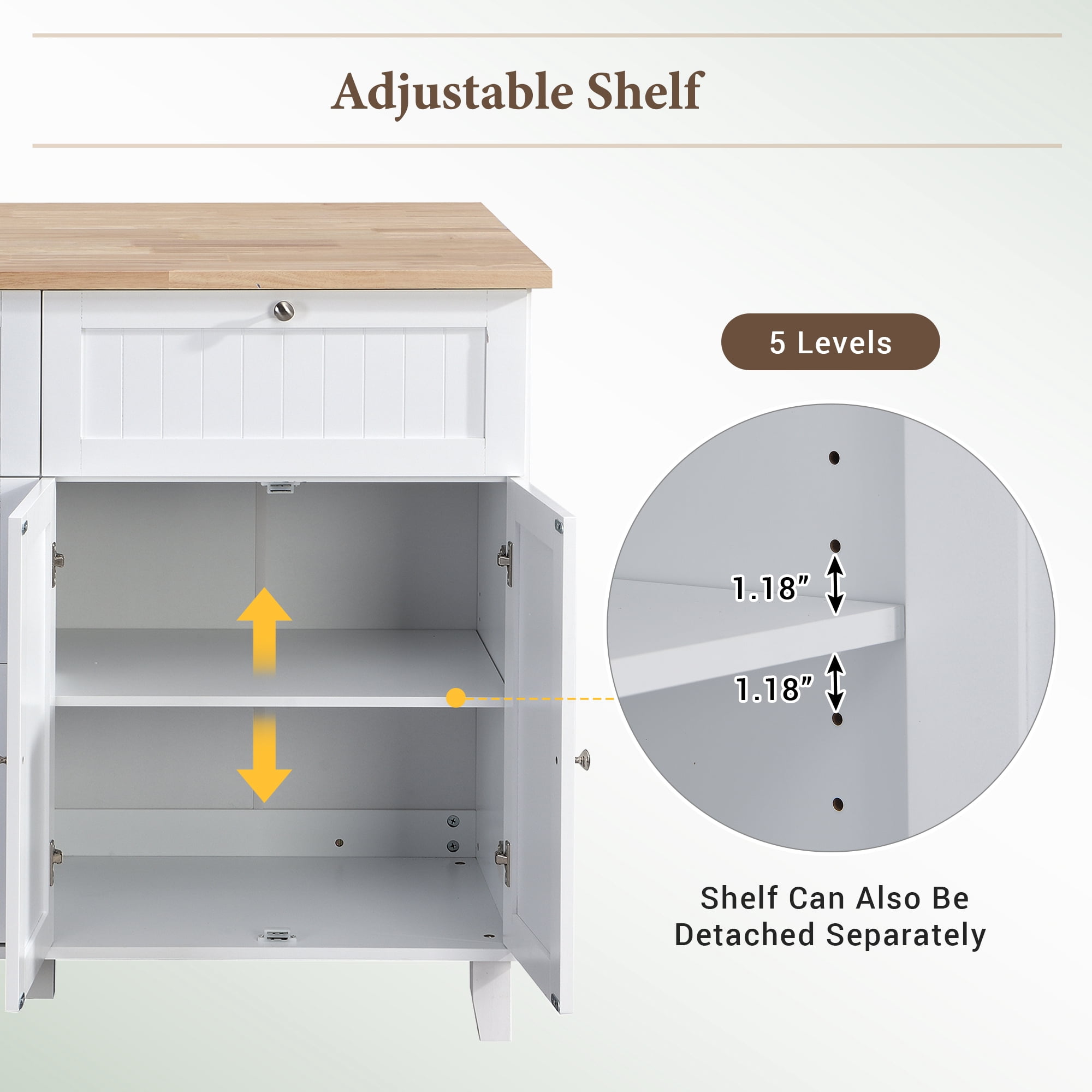 Yoneston Farmhouse Kitchen Island Set with 2 Stools, Dining Table Set with Drop Leaf, Storage Cabinet, Drawers and Towel Rack for Kitchen Dining Room, White