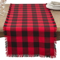 Fennco Styles Classic Buffalo Plaid Design Fringed 100% Cotton Table Runner 16 x 72 Inch - Red Table Cover for Christmas, Holiday DÃ©cor, Everyday Use, Family Gathering and Special Occasion