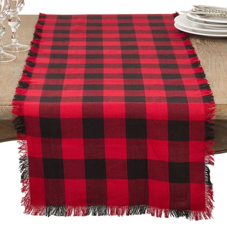 

Fennco Styles Classic Buffalo Plaid Design Fringed 100% Cotton Table Runner 16 x 72 Inch - Red Table Cover for Christmas Holiday DÃ©cor Everyday Use Family Gathering and Special Occasion
