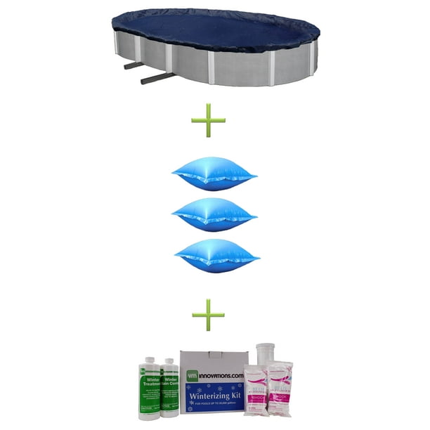 Swimline 16x32 Blue Oval Above Ground Pool Cover + Air Pillows