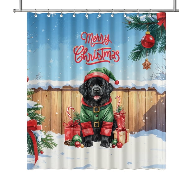Merry Christmas Woofmas Xmas Noel Newfoundland Elf Candy Cane Snow Shower Curtain Newfie Dog Lover Gifts Waterproof Bathroom Bathtub Curtain - 13017