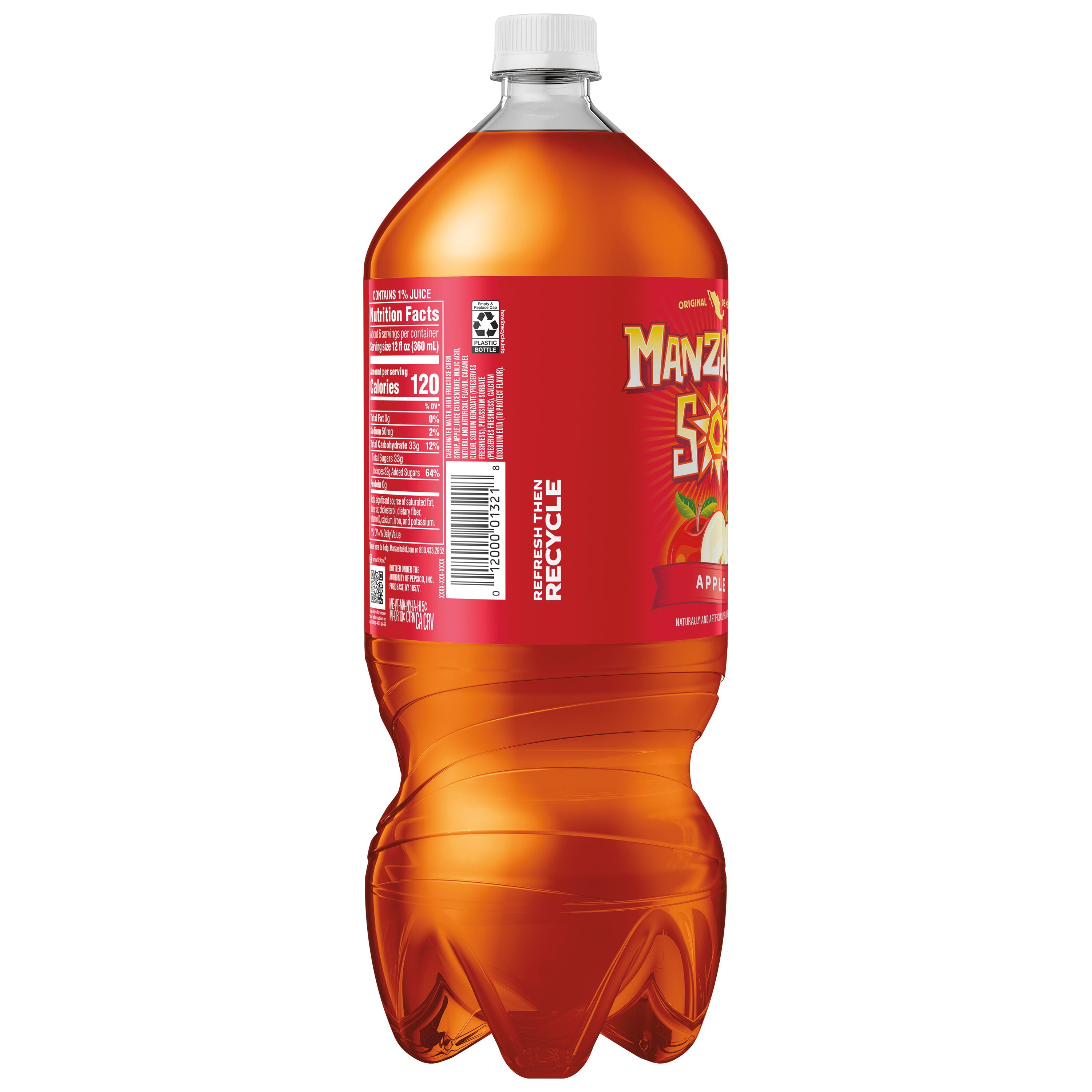 Manzanita Sol Apple Flavored Soda, 2 Liter Bottle, Refreshing
